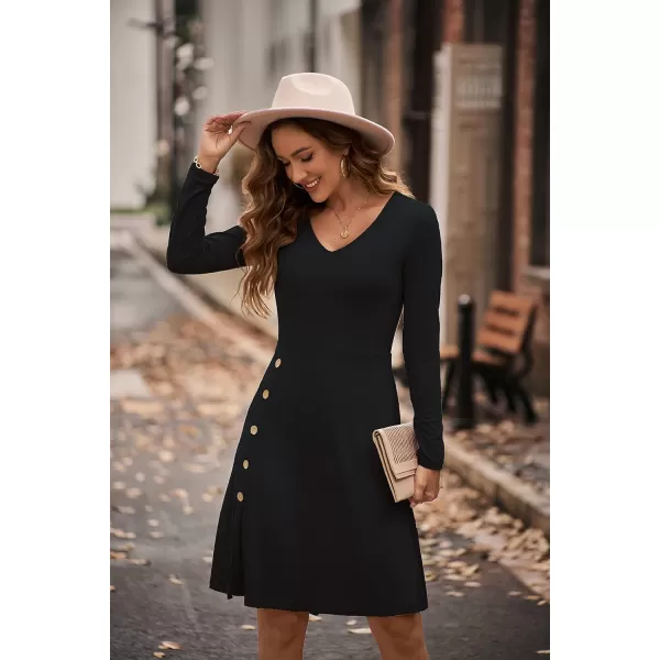 KILIG Womens Long Sleeve Winter Dress Casual Knee Length V Neck Ribbed Fall Dresses