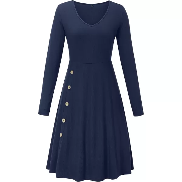 KILIG Womens Long Sleeve Winter Dress Casual Knee Length V Neck Ribbed Fall Dresses