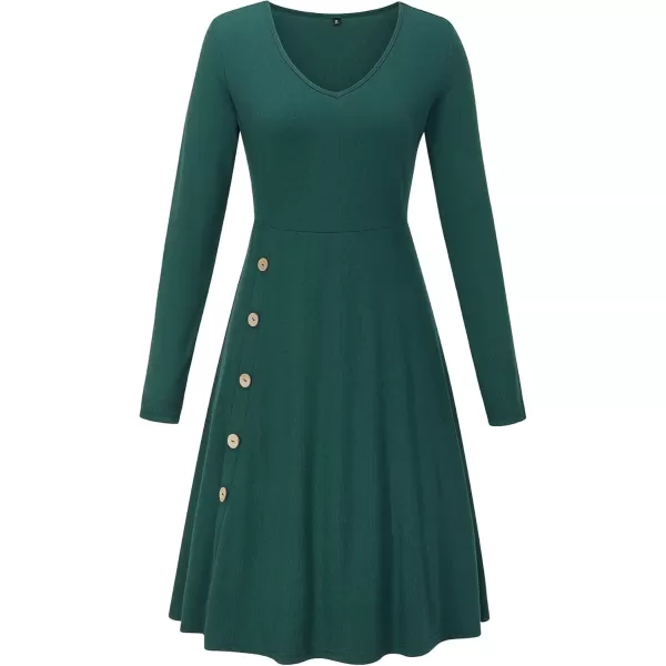 KILIG Womens Long Sleeve Winter Dress Casual Knee Length V Neck Ribbed Fall Dresses