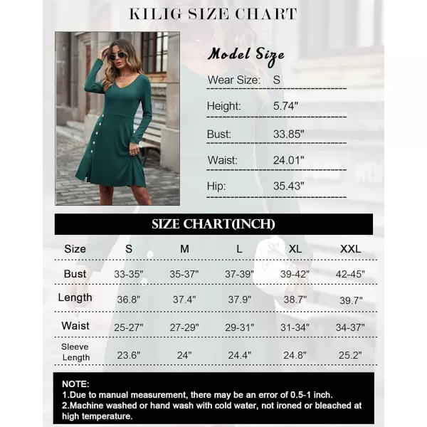 KILIG Womens Long Sleeve Winter Dress Casual Knee Length V Neck Ribbed Fall Dresses