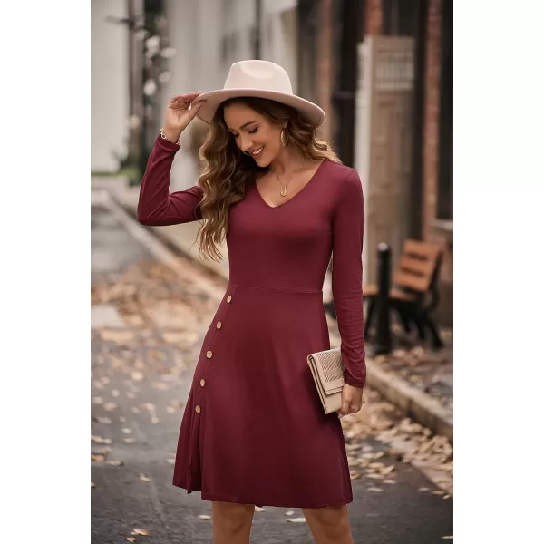 KILIG Womens Long Sleeve Winter Dress Casual Knee Length V Neck Ribbed Fall Dresses