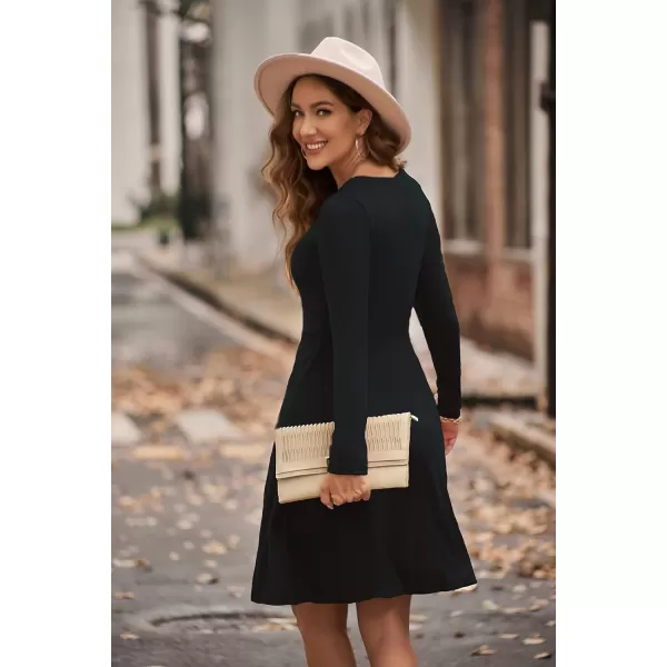 KILIG Womens Long Sleeve Winter Dress Casual Knee Length V Neck Ribbed Fall Dresses