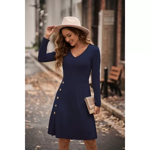 KILIG Womens Long Sleeve Winter Dress Casual Knee Length V Neck Ribbed Fall Dresses