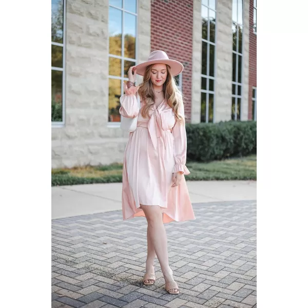 KILIG Women's Satin Sexy V Neck Tie Front Long Sleeve Winter Flowy A-Line Midi Cocktail Dresses for Party Wedding Guest 2022