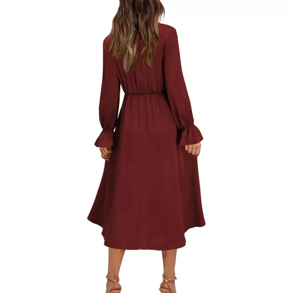 KILIG Women's Satin Sexy V Neck Tie Front Long Sleeve Winter Flowy A-Line Midi Cocktail Dresses for Party Wedding Guest 2022