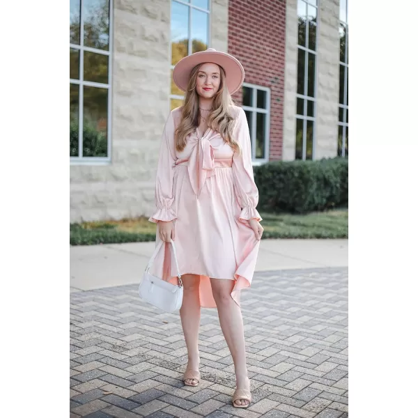 KILIG Women's Satin Sexy V Neck Tie Front Long Sleeve Winter Flowy A-Line Midi Cocktail Dresses for Party Wedding Guest 2022