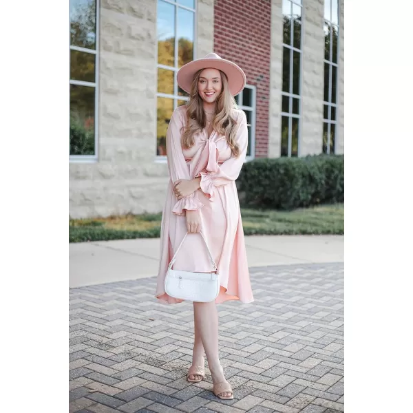 KILIG Women's Satin Sexy V Neck Tie Front Long Sleeve Winter Flowy A-Line Midi Cocktail Dresses for Party Wedding Guest 2022