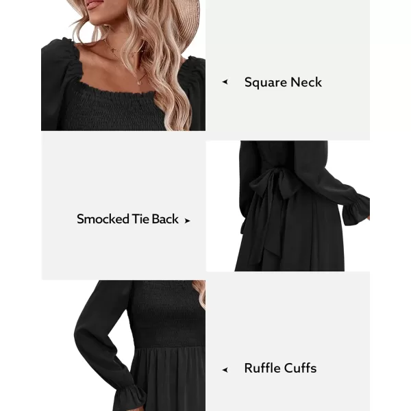 KILIG Womens Square Neck Long Sleeve Winter Dresses Tie Back Smocked Casual Midi Fall Dress 2022