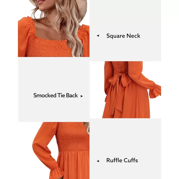 KILIG Womens Square Neck Long Sleeve Winter Dresses Tie Back Smocked Casual Midi Fall Dress 2022