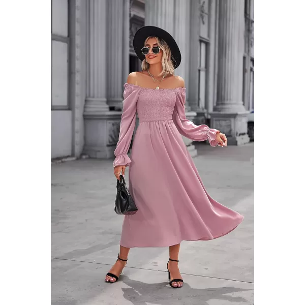 KILIG Womens Square Neck Long Sleeve Winter Dresses Tie Back Smocked Casual Midi Fall Dress 2022