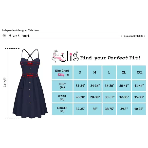 KILIG Women's Summer Casual Sundress Button Sleeveless Spaghetti Strap Dress
