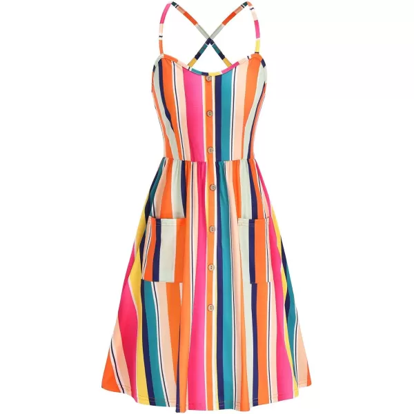 KILIG Women's Summer Casual Sundress Button Sleeveless Spaghetti Strap Dress