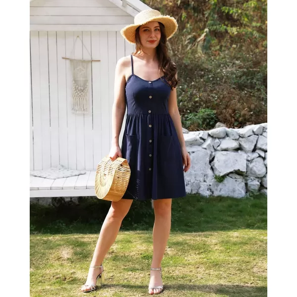 KILIG Women's Summer Casual Sundress Button Sleeveless Spaghetti Strap Dress