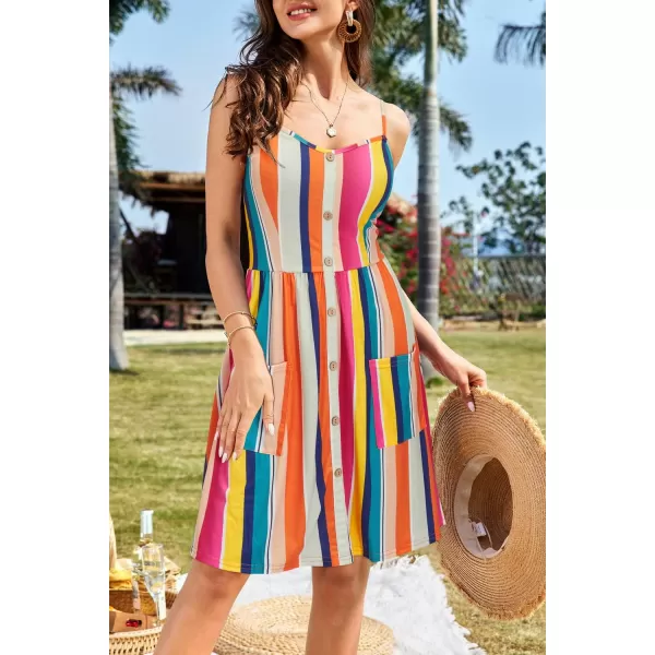 KILIG Women's Summer Casual Sundress Button Sleeveless Spaghetti Strap Dress