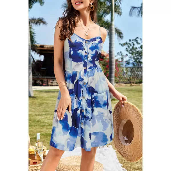 KILIG Women's Summer Casual Sundress Button Sleeveless Spaghetti Strap Dress