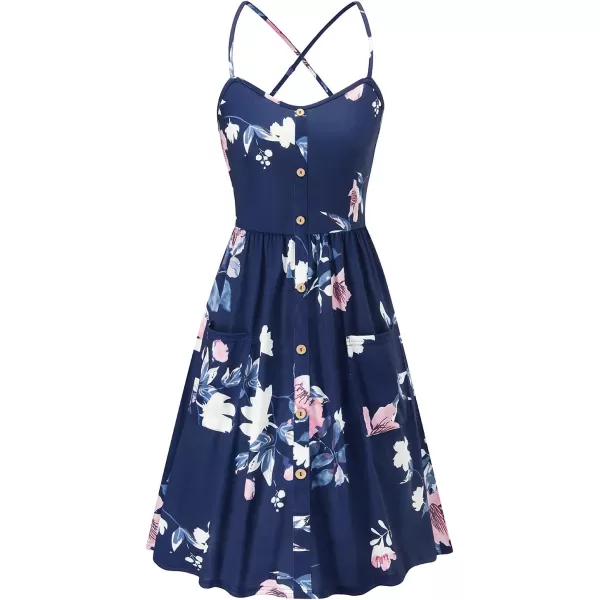 KILIG Women's Summer Casual Sundress Button Sleeveless Spaghetti Strap Dress