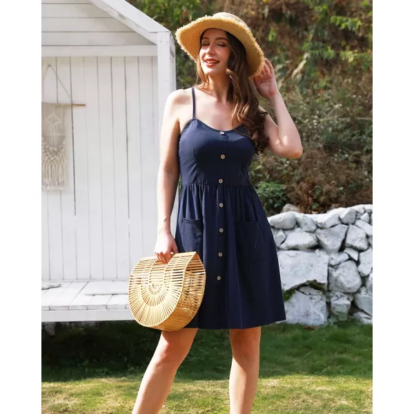 KILIG Women's Summer Casual Sundress Button Sleeveless Spaghetti Strap Dress