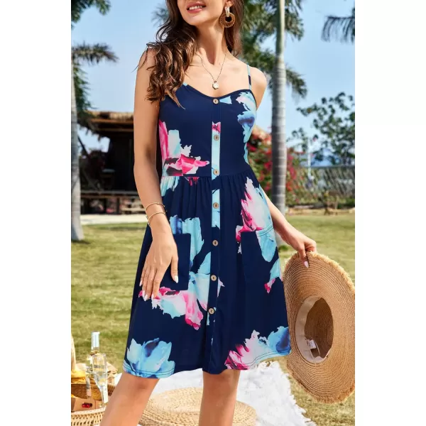 KILIG Women's Summer Casual Sundress Button Sleeveless Spaghetti Strap Dress
