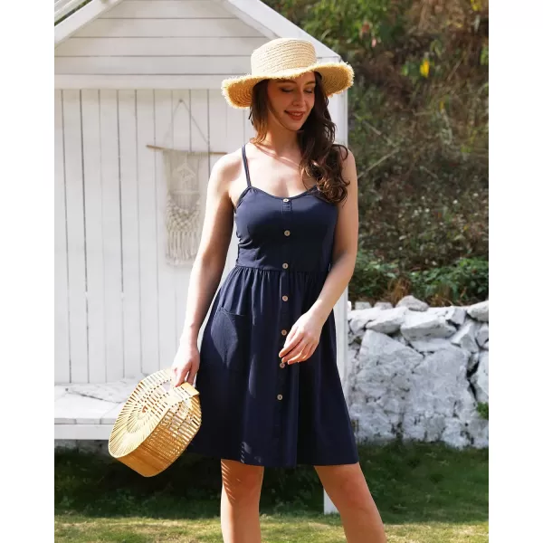 KILIG Women's Summer Casual Sundress Button Sleeveless Spaghetti Strap Dress