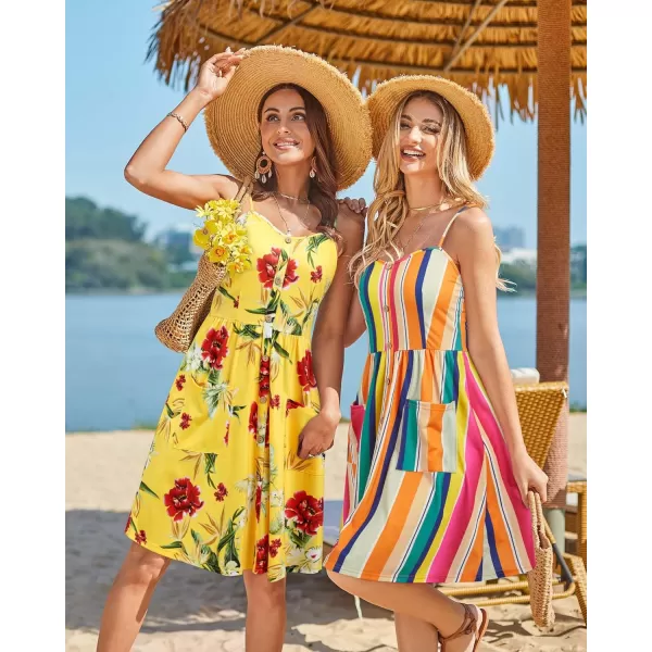KILIG Women's Summer Casual Sundress Button Sleeveless Spaghetti Strap Dress