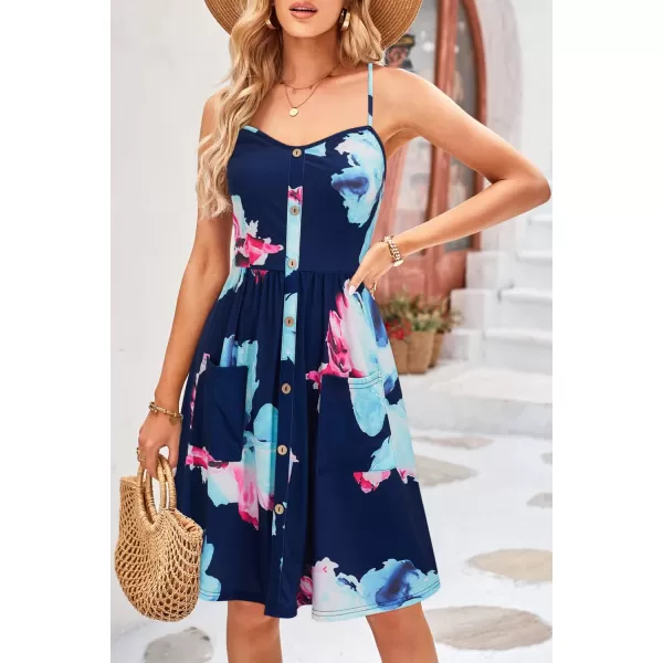 KILIG Women's Summer Casual Sundress Button Sleeveless Spaghetti Strap Dress