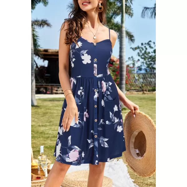 KILIG Women's Summer Casual Sundress Button Sleeveless Spaghetti Strap Dress