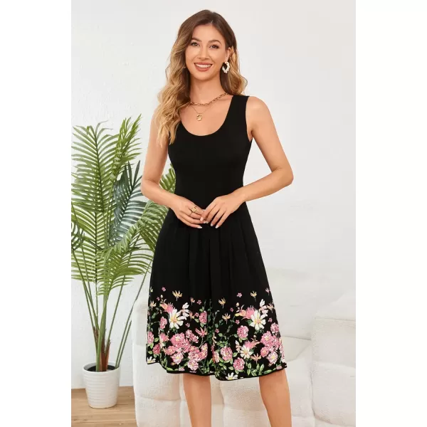 KILIG Womens Summer Dresses Floral Print Casual Soft Pleated Sleeveless Crewneck Tank Sundress Midi for Boho Beach 2024