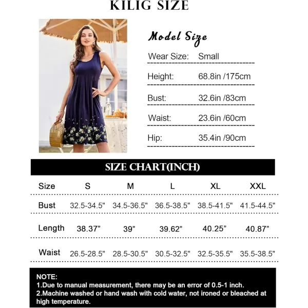 KILIG Womens Summer Dresses Floral Print Casual Soft Pleated Sleeveless Crewneck Tank Sundress Midi for Boho Beach 2024