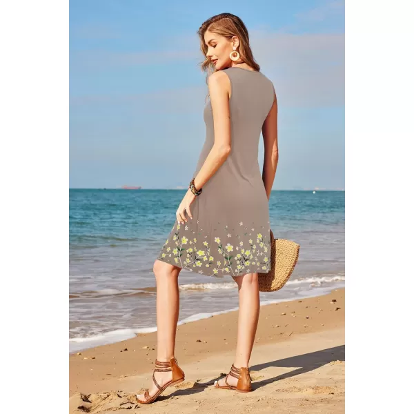KILIG Womens Summer Dresses Floral Print Casual Soft Pleated Sleeveless Crewneck Tank Sundress Midi for Boho Beach 2024