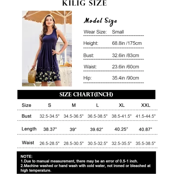 KILIG Womens Summer Dresses Floral Print Casual Soft Pleated Sleeveless Crewneck Tank Sundress Midi for Boho Beach 2024