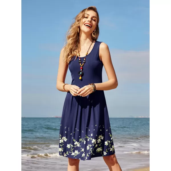 KILIG Womens Summer Dresses Floral Print Casual Soft Pleated Sleeveless Crewneck Tank Sundress Midi for Boho Beach 2024