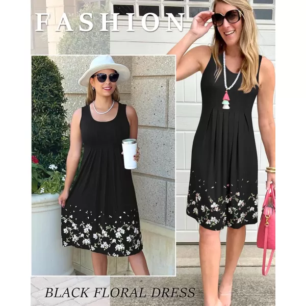KILIG Womens Summer Dresses Floral Print Casual Soft Pleated Sleeveless Crewneck Tank Sundress Midi for Boho Beach 2024