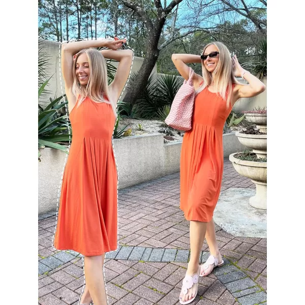 KILIG Womens Summer Dresses Floral Print Casual Soft Pleated Sleeveless Crewneck Tank Sundress Midi for Boho Beach 2024