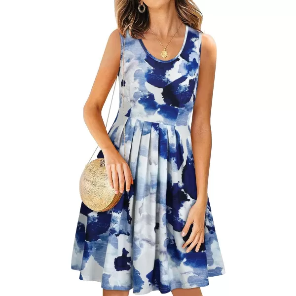 KILIG Womens Summer Dresses Floral Print Casual Soft Pleated Sleeveless Crewneck Tank Sundress Midi for Boho Beach 2024