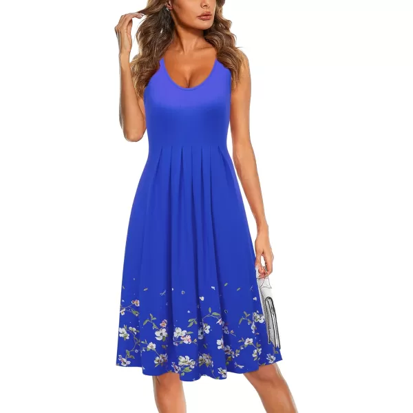 KILIG Womens Summer Dresses Floral Print Casual Soft Pleated Sleeveless Crewneck Tank Sundress Midi for Boho Beach 2024