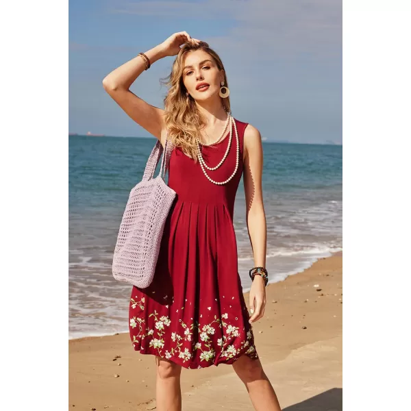 KILIG Womens Summer Dresses Floral Print Casual Soft Pleated Sleeveless Crewneck Tank Sundress Midi for Boho Beach 2024