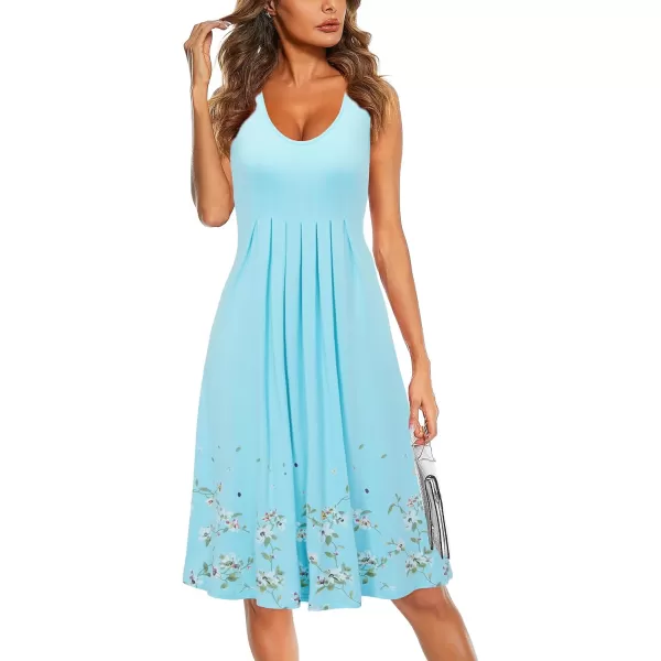 KILIG Womens Summer Dresses Floral Print Casual Soft Pleated Sleeveless Crewneck Tank Sundress Midi for Boho Beach 2024
