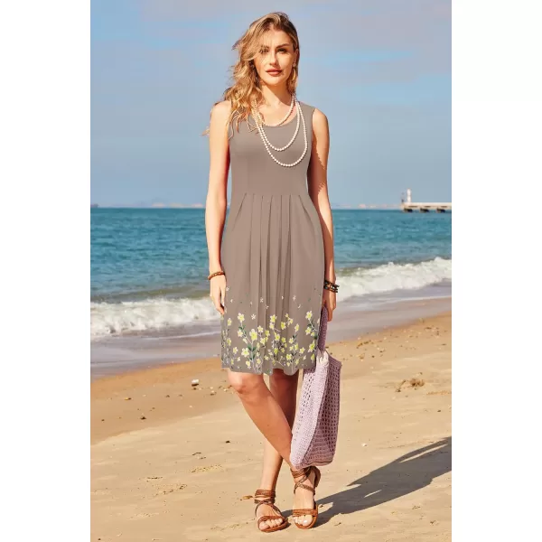 KILIG Womens Summer Dresses Floral Print Casual Soft Pleated Sleeveless Crewneck Tank Sundress Midi for Boho Beach 2024