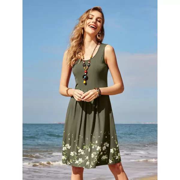 KILIG Womens Summer Dresses Floral Print Casual Soft Pleated Sleeveless Crewneck Tank Sundress Midi for Boho Beach 2024
