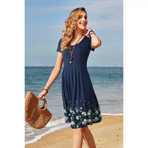 KILIG Womens Summer Dresses Floral Print Casual Soft Pleated Sleeveless Crewneck Tank Sundress Midi for Boho Beach 2024