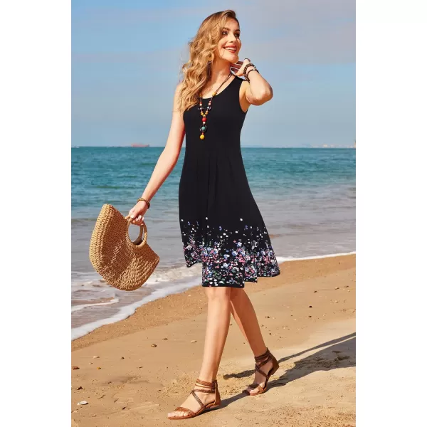KILIG Womens Summer Dresses Floral Print Casual Soft Pleated Sleeveless Crewneck Tank Sundress Midi for Boho Beach 2024