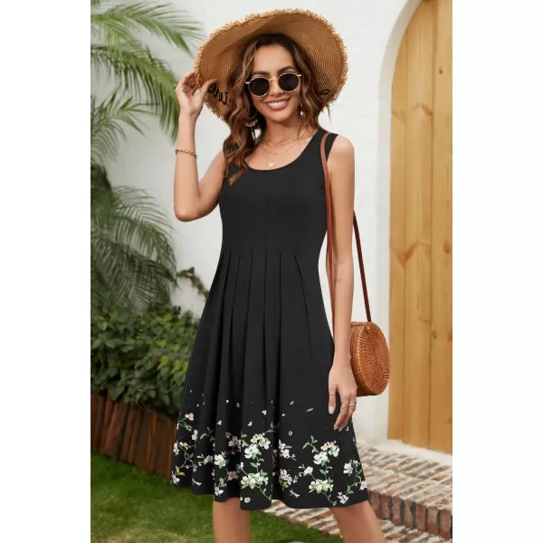 KILIG Womens Summer Dresses Floral Print Casual Soft Pleated Sleeveless Crewneck Tank Sundress Midi for Boho Beach 2024