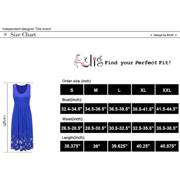 KILIG Womens Summer Dresses Floral Print Casual Soft Pleated Sleeveless Crewneck Tank Sundress Midi for Boho Beach 2024