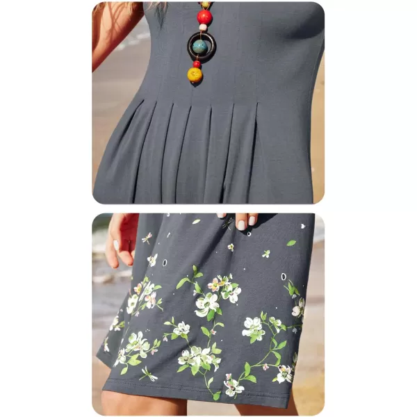 KILIG Womens Summer Dresses Floral Print Casual Soft Pleated Sleeveless Crewneck Tank Sundress Midi for Boho Beach 2024