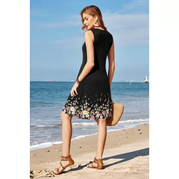 KILIG Womens Summer Dresses Floral Print Casual Soft Pleated Sleeveless Crewneck Tank Sundress Midi for Boho Beach 2024