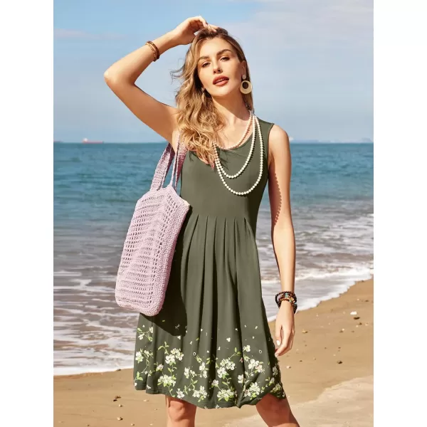 KILIG Womens Summer Dresses Floral Print Casual Soft Pleated Sleeveless Crewneck Tank Sundress Midi for Boho Beach 2024