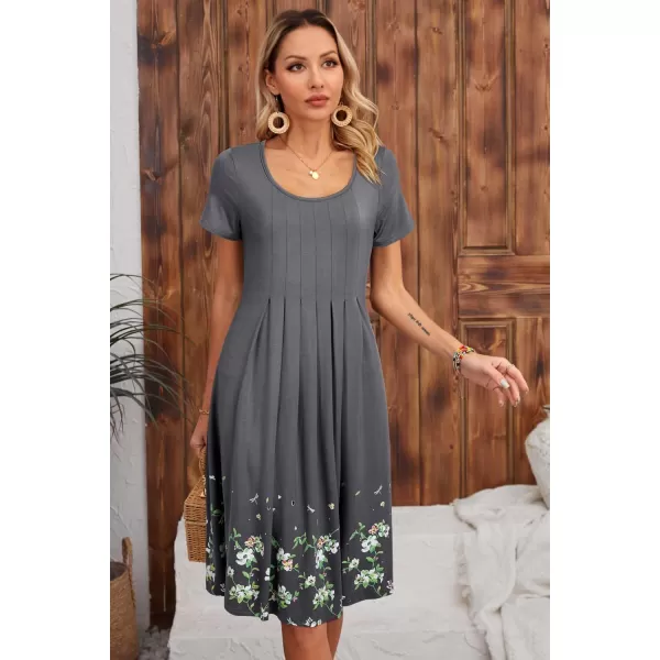 KILIG Womens Summer Dresses Floral Print Casual Soft Pleated Sleeveless Crewneck Tank Sundress Midi for Boho Beach 2024