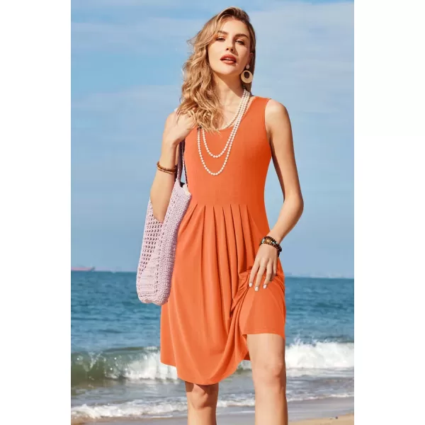 KILIG Womens Summer Dresses Floral Print Casual Soft Pleated Sleeveless Crewneck Tank Sundress Midi for Boho Beach 2024
