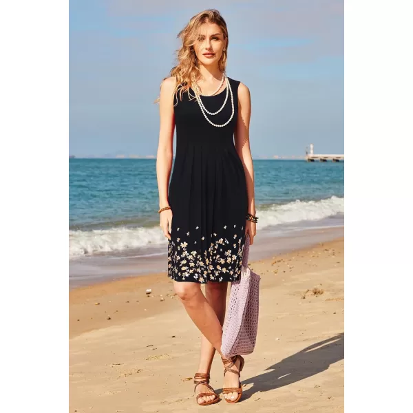 KILIG Womens Summer Dresses Floral Print Casual Soft Pleated Sleeveless Crewneck Tank Sundress Midi for Boho Beach 2024