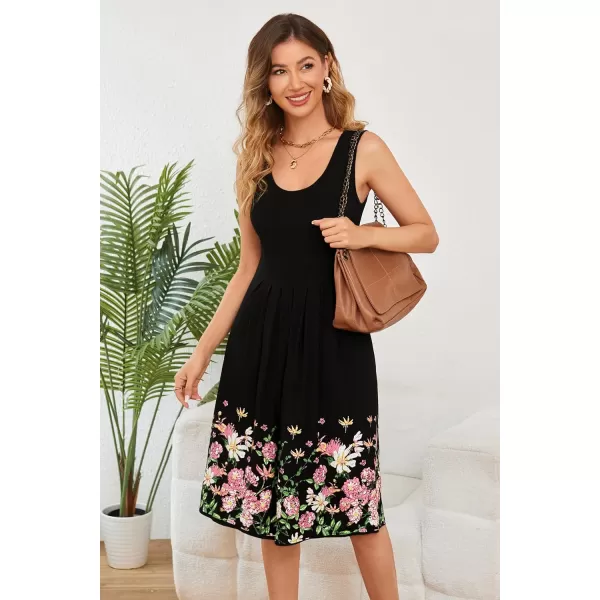 KILIG Womens Summer Dresses Floral Print Casual Soft Pleated Sleeveless Crewneck Tank Sundress Midi for Boho Beach 2024